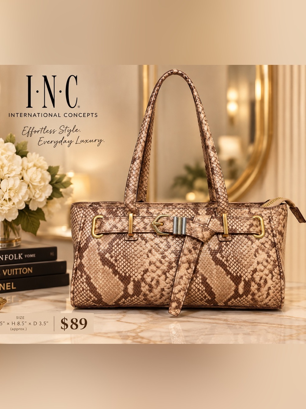 Luxury Python-Pattern Satchel Bag in Taupe-NWT!